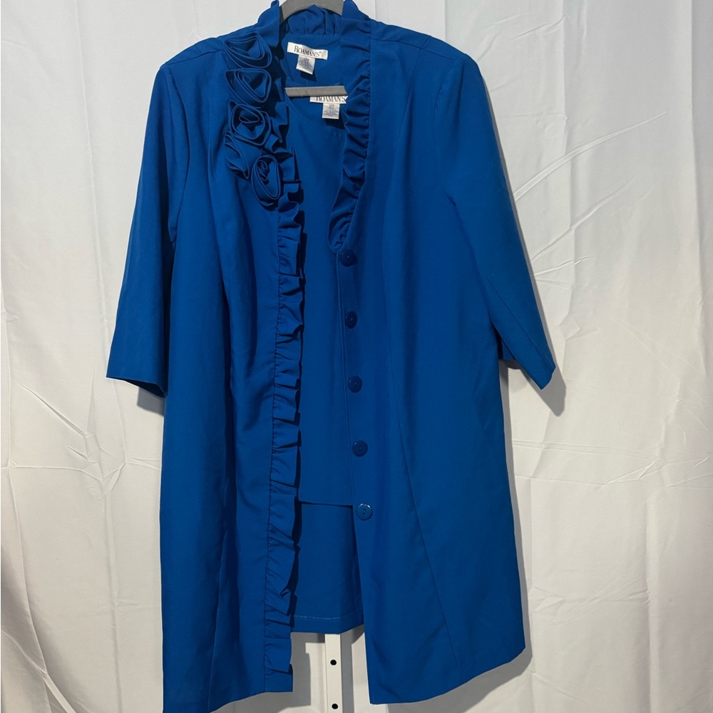 Roaman's Vibrant Blue Ruffled 2-piece Ensemble Size 22W